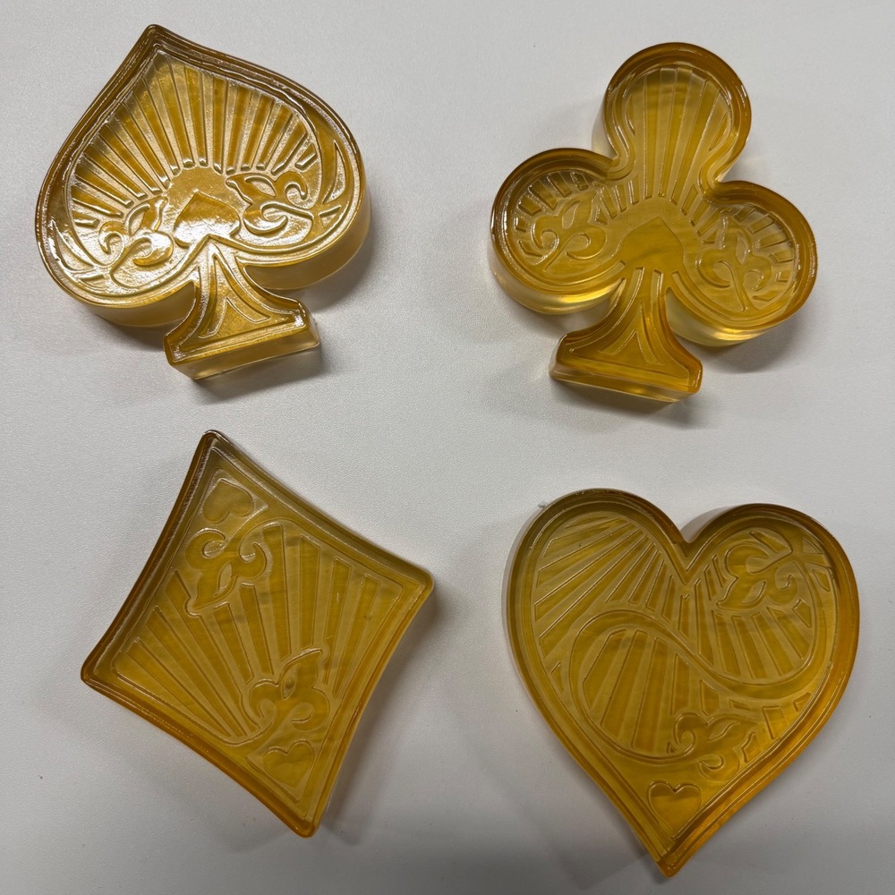 Amber Resin Playing Card Suits Figurines Set‎ of 4 Spades Hearts Clubs Diamonds